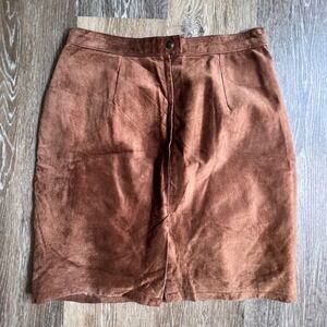 Cayenne Pencil Skirt Womens 12 Brown Genuine Suede Leather High Waisted Vintage
